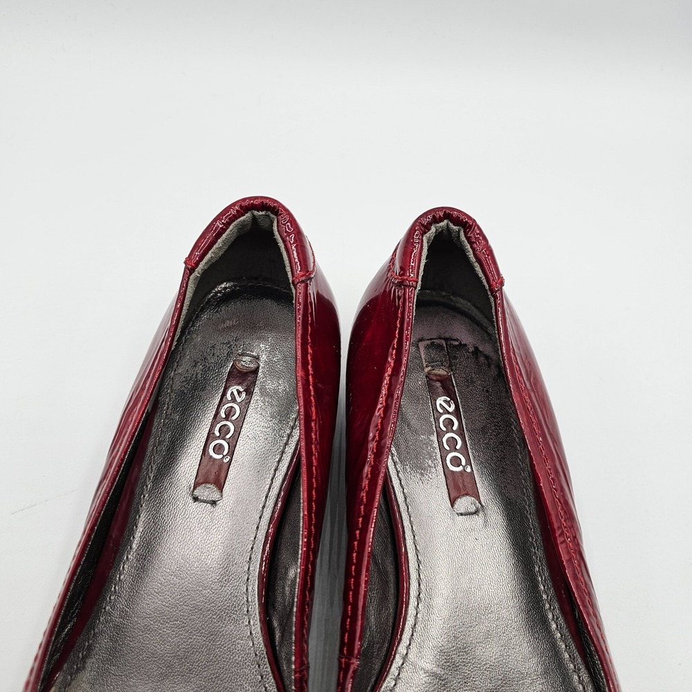 Ecco Womens Hanna Shoes Size 37 Red Patent Leather Button Wedge Heel Ballet - Picture 12 of 14